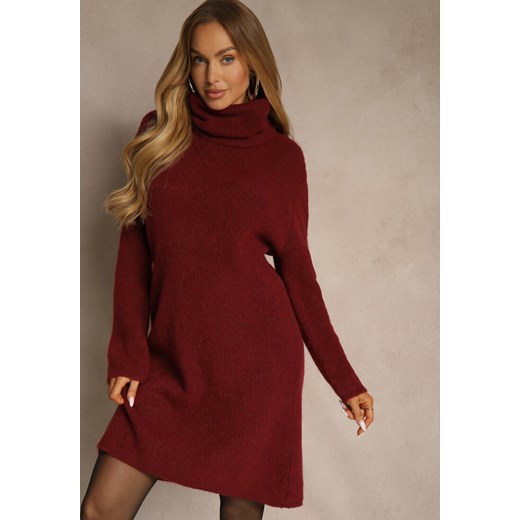 Bordowa Sweterkowa Sukienka Golf z Wełną i Wiskozą Fedorina ze sklepu renee.pl w kategorii Sukienki - zdjęcie 187700020
