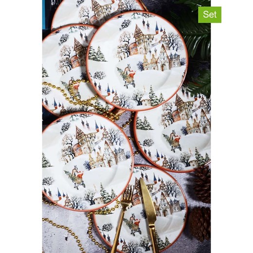 Violeta Home Talerzyki deserowe (6 szt.) w kolorze białym ze wzorem - Ø 20 cm ze sklepu Limango Polska w kategorii Naczynia - zdjęcie 187700944