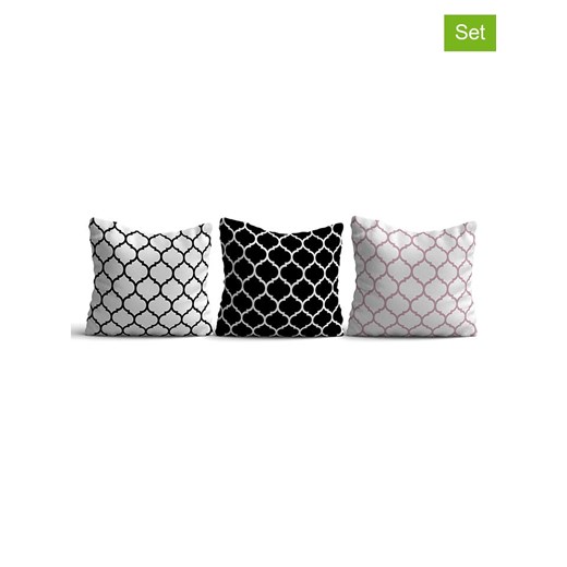 ABERTO DESIGN Poszewki (3 szt.) w kolorze czarno-biało-jasnoróżowym na poduszkę ze sklepu Limango Polska w kategorii Poduszki dekoracyjne - zdjęcie 187709250