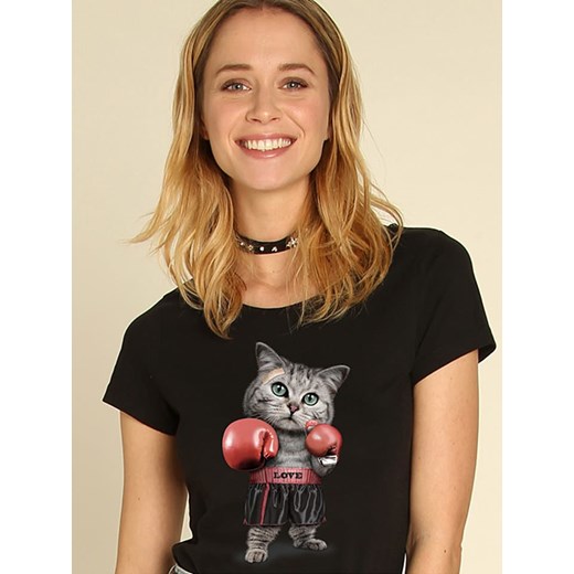 WOOOP Koszulka &quot;Boxing Cat&quot; w kolorze czarnym ze sklepu Limango Polska w kategorii Bluzki damskie - zdjęcie 187710751