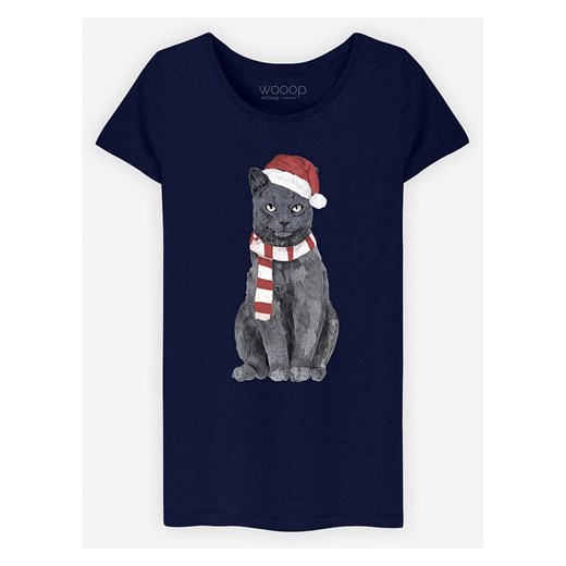 WOOOP Koszulka &quot;Xmas Cat&quot; w kolorze granatowym ze sklepu Limango Polska w kategorii Bluzki damskie - zdjęcie 187710770