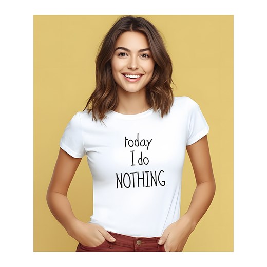 WOOOP Koszulka &quot;Today I do nothing&quot; w kolorze białym ze sklepu Limango Polska w kategorii Bluzki damskie - zdjęcie 187710964