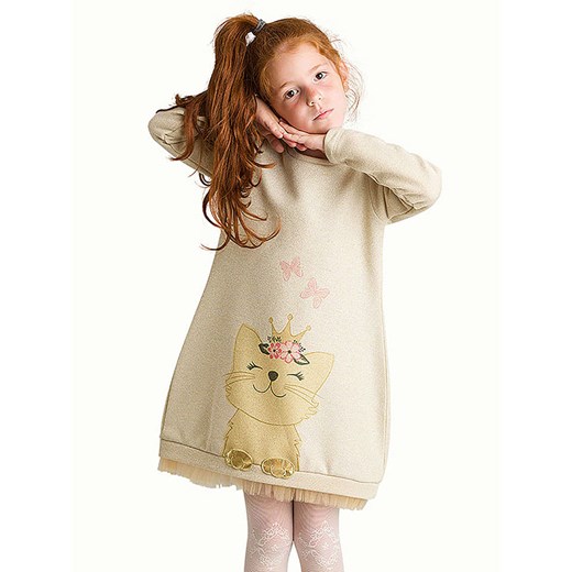 Denokids Sukienka &quot;Cat&quot; w kolorze beżowym ze sklepu Limango Polska w kategorii Sukienki dziewczęce - zdjęcie 187722332