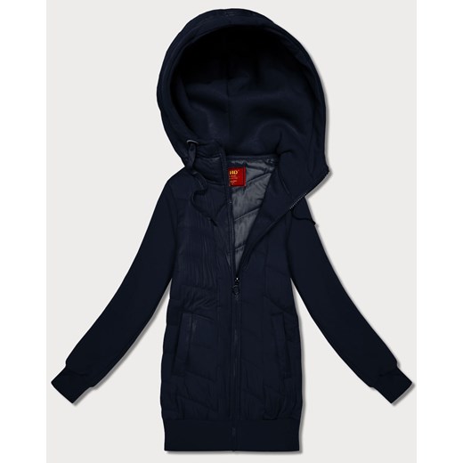 Damska bluza z kapturem z łączonych materiałów Goodlookin granatowa (AMG-175) ze sklepu goodlookin.pl w kategorii Bluzy damskie - zdjęcie 187742870