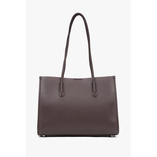 Estro: Ciemnobrązowa skórzana shopperka damska z długimi rączkami ze sklepu Estro w kategorii Torby Shopper bag - zdjęcie 187745674