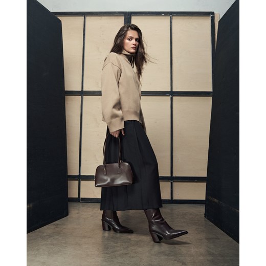 Estro: Ciemnobrązowe niskie kowbojki damskie ze skóry naturalnej ze sklepu Estro w kategorii Kozaki damskie - zdjęcie 187745684