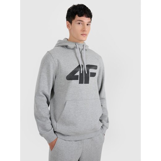 Męska bluza dresowa nierozpinana z kapturem 4F 4FRMM00TSWSM2477 - szara ze sklepu Sportstylestory.com w kategorii Bluzy męskie - zdjęcie 187746623