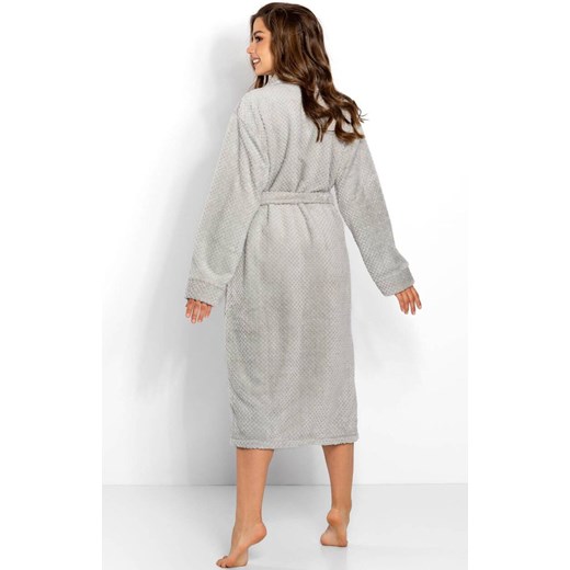 Ciepły szlafrok damski długi Lauren Long, Kolor szary, Rozmiar S, Momenti per me ze sklepu Primodo w kategorii Szlafroki damskie - zdjęcie 187748442