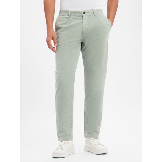 BOSS Orange Męskie chino sztruksowe Mężczyźni Sztruks seledynowy jednolity ze sklepu vangraaf w kategorii Spodnie męskie - zdjęcie 187750083