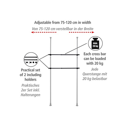 Wenko Drążki (2 szt.) &quot;Herkules&quot; w kolorze czarnym na ubrania - dł. Wenko onesize Limango Polska wyprzedaż