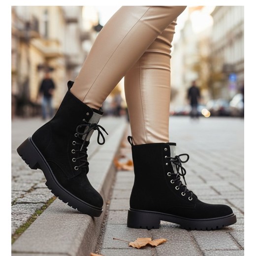 Zimowe botki trapery czarne z cyrkoniami /B2-1 18559 W440/ ze sklepu Pantofelek24.pl w kategorii Workery damskie - zdjęcie 187760854