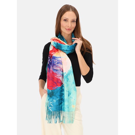 Kolorowy szal z kaszmiru i wełny z kwiatem Potis & Verso ze sklepu Eye For Fashion w kategorii Szaliki i chusty damskie - zdjęcie 187760981
