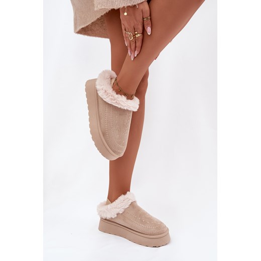 Damskie Śniegowce Platforma Futerko Przeszycia Jasnobeżowe Arelina ze sklepu ZAZOO w kategorii Śniegowce damskie - zdjęcie 187761250
