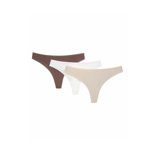 Esotiq 3-pack stringi damskie Mia-Mia 44292-K001, Kolor beżowo-biało-brązowy, Rozmiar L, Esotiq ze sklepu Intymna w kategorii Majtki damskie - zdjęcie 187761932
