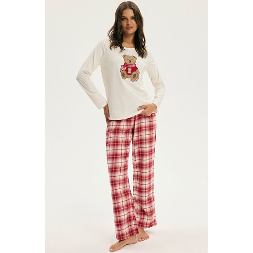 Esotiq bawełniana piżama damska z misiem Chrismis 44547-01X, Kolor kremowo-czerwony, Rozmiar L, Esotiq ze sklepu Intymna w kategorii Piżamy damskie - zdjęcie 187761940