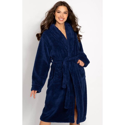 Elegancki szlafrok damski ciepły Josephine Long, Kolor granatowy, Rozmiar 3XL, Momenti per me ze sklepu Intymna w kategorii Szlafroki damskie - zdjęcie 187762291