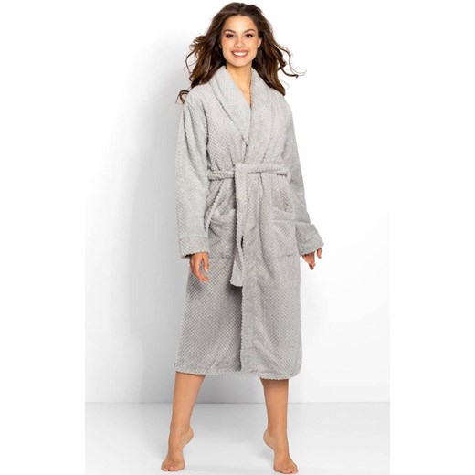 Ciepły szlafrok damski długi Lauren Long, Kolor szary, Rozmiar S, Momenti per me ze sklepu Intymna w kategorii Szlafroki damskie - zdjęcie 187762300