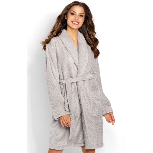 Elegancki szlafrok damski ciepły Thira, Kolor szary, Rozmiar S, Momenti per me ze sklepu Intymna w kategorii Szlafroki damskie - zdjęcie 187762322