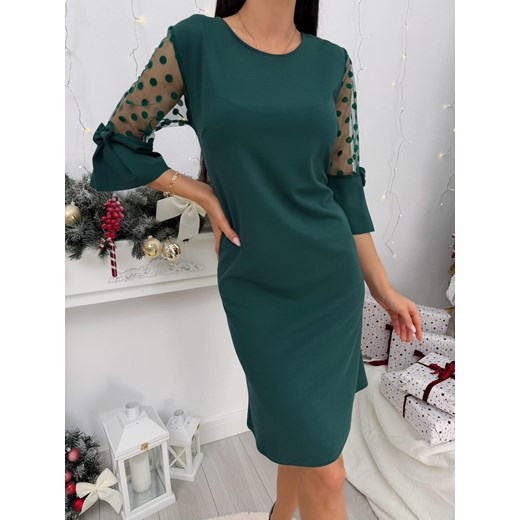 Zielona Sukienka z Ozdobnym Rękawem ze sklepu ModnaKiecka.pl w kategorii Sukienki - zdjęcie 187766010