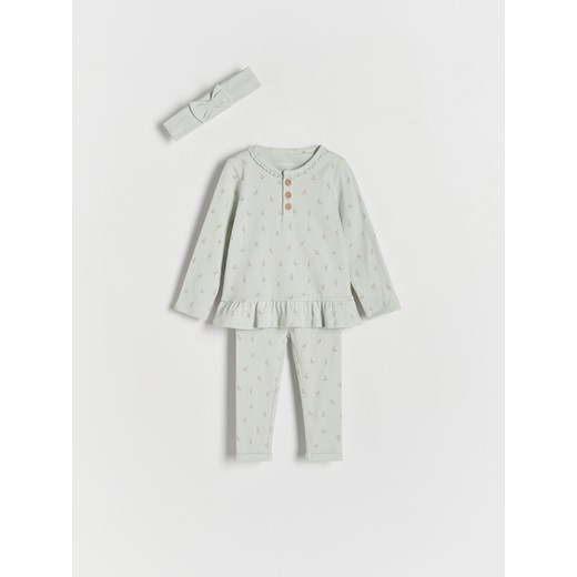 Reserved - Prążkowany komplet z opaską - oliwkowy ze sklepu Reserved w kategorii Komplety niemowlęce - zdjęcie 187766871