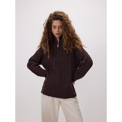 Reserved - Sweter z zapięciem na zamek - ciemnobrązowy ze sklepu Reserved w kategorii Swetry damskie - zdjęcie 187766924