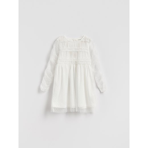 Reserved - Tiulowa sukienka z haftem - biały ze sklepu Reserved w kategorii Sukienki dziewczęce - zdjęcie 187766931
