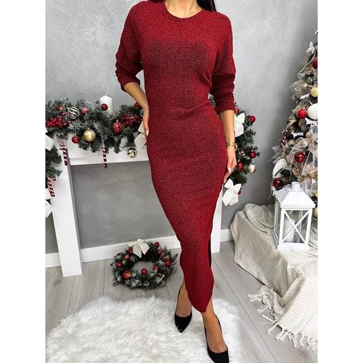 Czerwona Połyskująca Sukienka z Marszczeniem ze sklepu ModnaKiecka.pl w kategorii Sukienki - zdjęcie 187772993