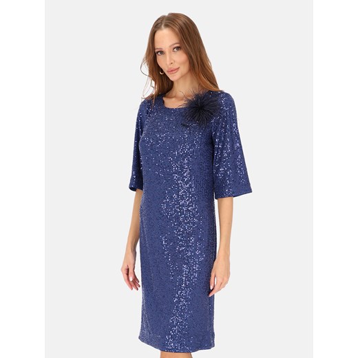 Niebieska cekinowa sukienka koktajlowa z broszką L'AF Clea ze sklepu Eye For Fashion w kategorii Sukienki - zdjęcie 187773991