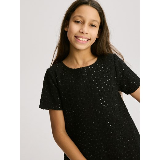 Reserved - Tweedowa sukienka z cekinami - czarny ze sklepu Reserved w kategorii Sukienki dziewczęce - zdjęcie 187774030