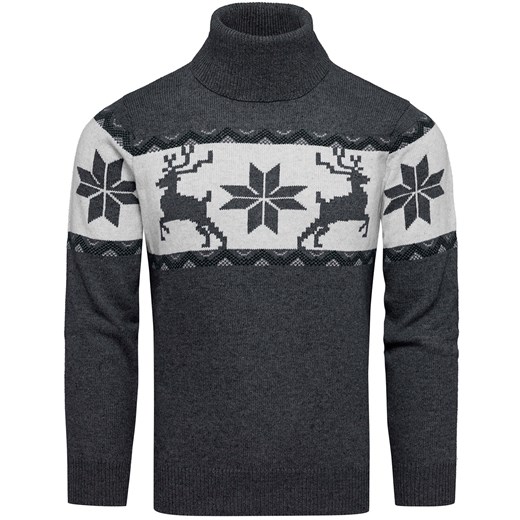 Sweter męski wełniany z golfem norweski wzór antracyt Recea ze sklepu Recea.pl w kategorii Swetry męskie - zdjęcie 187774273