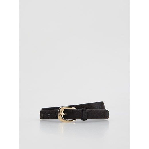 Reserved - Skórzany pasek z włosiem - ciemnobrązowy Reserved M okazja Reserved