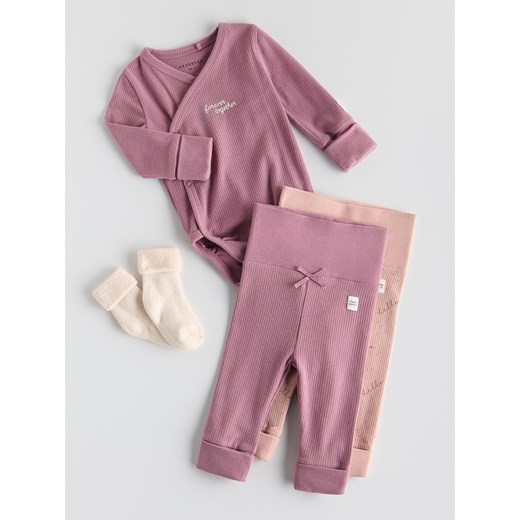 Reserved - Prążkowane legginsy 2 pack - brudny róż ze sklepu Reserved w kategorii Komplety niemowlęce - zdjęcie 187774494
