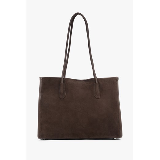 Estro: Ciemnobrązowa welurowa shopperka damska z długimi rączkami ze sklepu Estro w kategorii Torby Shopper bag - zdjęcie 187776641