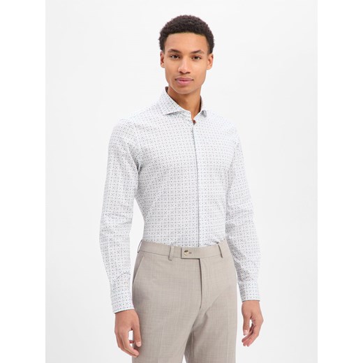 JOOP! Koszula męska - Pares Mężczyźni Slim Fit Bawełna biały wzorzysty ze sklepu vangraaf w kategorii Koszule męskie - zdjęcie 187783900