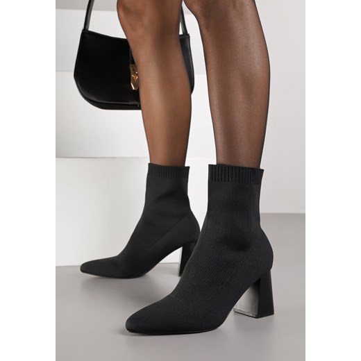Czarne Botki Vices na Geometrycznym Obcasie z Elastyczną Cholewką Adinelle ze sklepu born2be.pl w kategorii Botki - zdjęcie 187783903