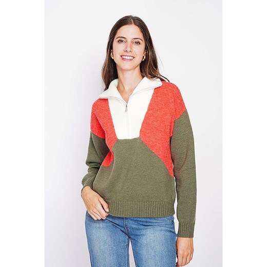 C&amp; Jo Sweter w kolorze oliwkowo-czerwono-białym ze sklepu Limango Polska w kategorii Swetry damskie - zdjęcie 187785180