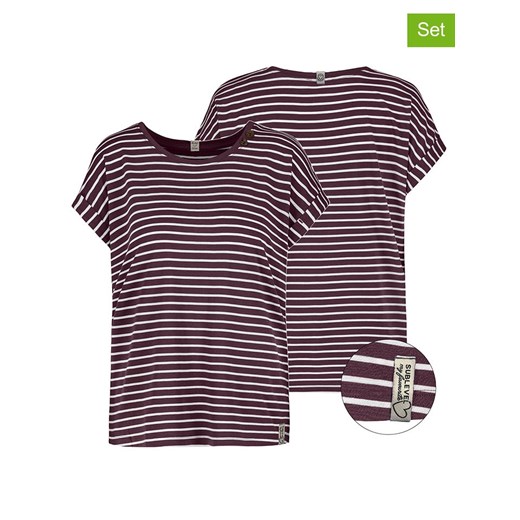 Sublevel Koszulki (2 szt.) w kolorze ciemnofioletowo-białym ze sklepu Limango Polska w kategorii Bluzki damskie - zdjęcie 187787993