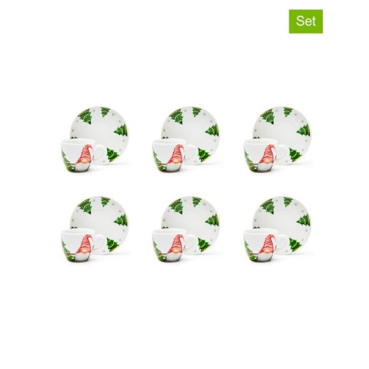 Trendy Kitchen by EXCÉLSA Filiżanki (6 szt.) &quot;Gnomo Friends&quot; w kolorze biało-zielonym - 90 ml ze sklepu Limango Polska w kategorii Dzbanki i zaparzacze - zdjęcie 187792022