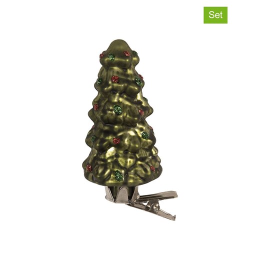 Clayre &amp; Eef Dekoracje świąteczne (2 szt.) w kolorze zielonym - wys. 9 x Ø 4 cm ze sklepu Limango Polska w kategorii Dekoracje bożonarodzeniowe - zdjęcie 187792821