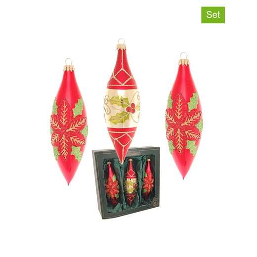Krebs Glas Lauscha Bombki (3 szt.) w kolorze czerwono-złotym - dł. 15 cm ze sklepu Limango Polska w kategorii Dekoracje bożonarodzeniowe - zdjęcie 187792834
