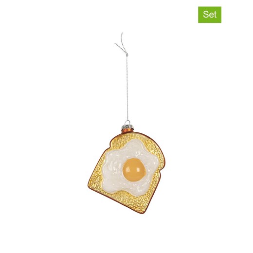 Clayre &amp; Eef Zawieszki świąteczne (2 szt.) w kolorze biało-złotym - 9 x 11 cm ze sklepu Limango Polska w kategorii Dekoracje bożonarodzeniowe - zdjęcie 187792881