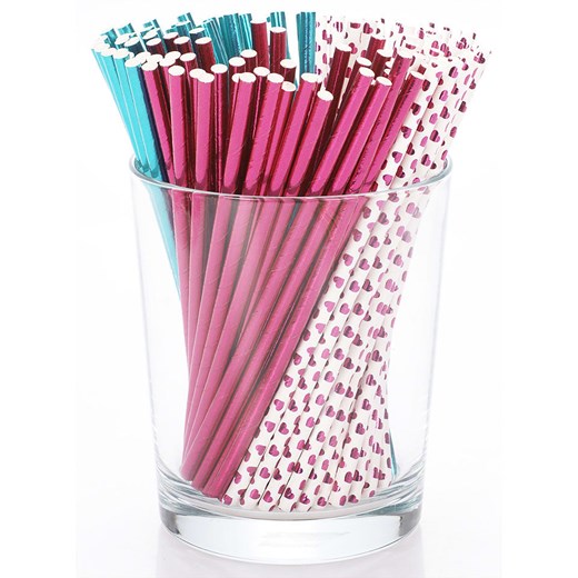 SUNNYSUE Papierowe słomki &quot;Metallic&quot; w kolorze różowo-turkusowym - dł. 20 cm ze sklepu Limango Polska w kategorii Akcesoria biurowe - zdjęcie 187793392