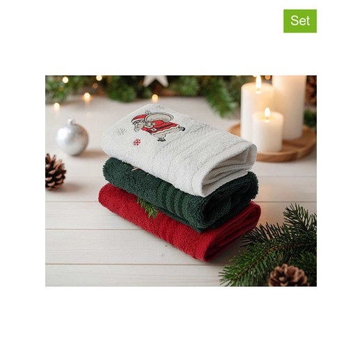 Colourful Cotton Ręczniki (3 szt.) w kolorze biało-zielono-czerwonym do rąk Colourful Cotton 30x50 cm okazja Limango Polska