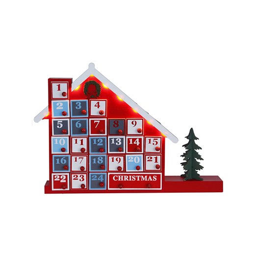 STAR Trading Kalendarz adwentowy LED &quot;Yuletide&quot; w kolorze czerwonym ze wzorem - 44 x 32 cm ze sklepu Limango Polska w kategorii Dekoracje bożonarodzeniowe - zdjęcie 187795143