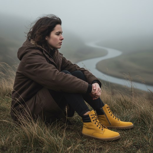 Botki damskie BAREFOOT skórzane 1796 POL zółty nubuk ze sklepu butyolivier w kategorii Botki - zdjęcie 187795981