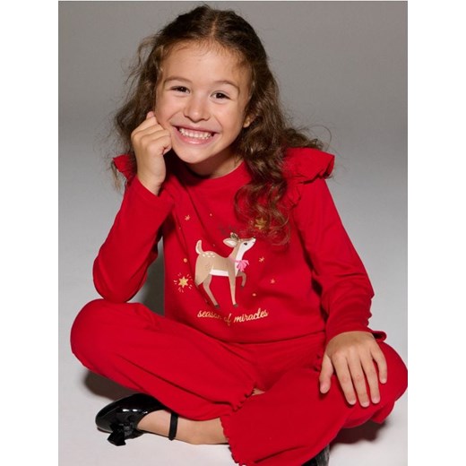 Sinsay - Bawełniana koszulka z nadrukiem świątecznym - czerwony ze sklepu Sinsay w kategorii Bluzki dziewczęce - zdjęcie 187799642