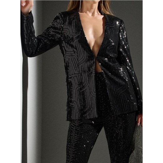 Sinsay - Żakiet z połyskującymi cekinami - czarny ze sklepu Sinsay w kategorii Marynarki damskie - zdjęcie 187799694