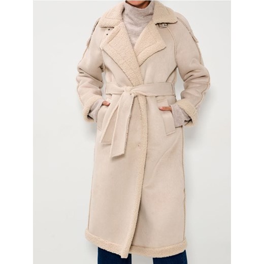 Sinsay - Płaszcz z kożuszkiem - kremowy ze sklepu Sinsay w kategorii Płaszcze damskie - zdjęcie 187799730