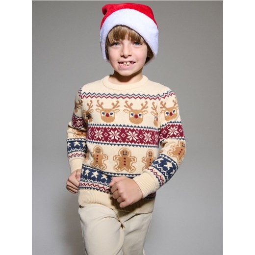 Sinsay - Świąteczny sweter z motywem reniferów i pierniczków - kremowy ze sklepu Sinsay w kategorii Swetry dziewczęce - zdjęcie 187799780