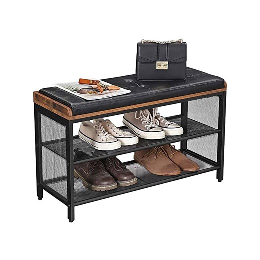 Songmics Ławka w kolorze brązowo-czarnym na buty - 80 x 48 x 30 cm Songmics onesize okazja Limango Polska